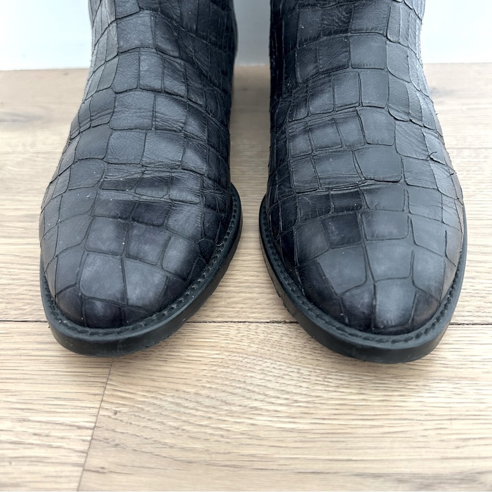 Stuart Weitzman Tall Pull On Boot Riding Croc Emb… - image 4